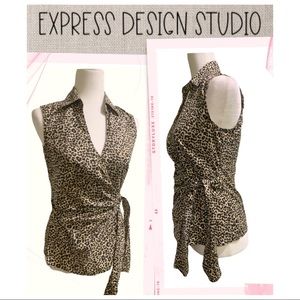 Express Design Studio Blouse Sleeveless collared blouse Bow Tie Closure Size S